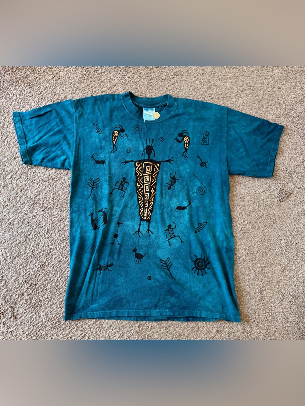 Vintage Cave Art Shirt Mens Clothing Acid Wash Tribal Size L